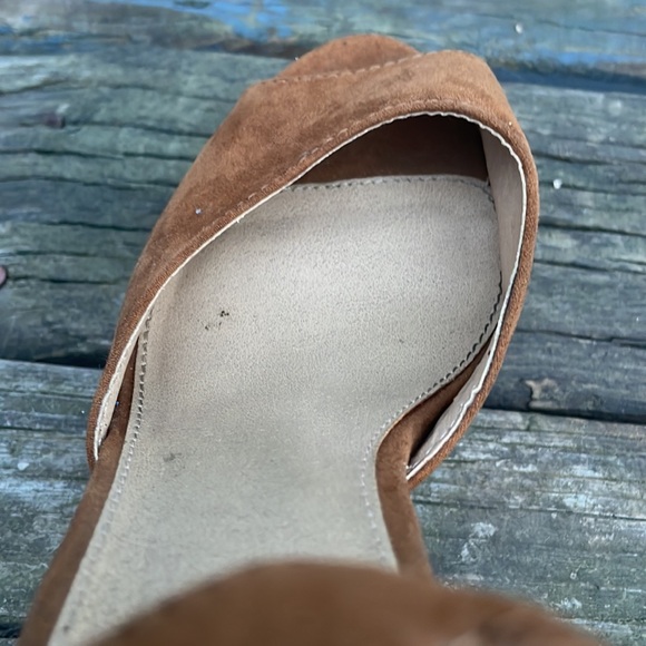 Candies platform chunky heels Sz 9.5 brown suede like Y2K open toe 5.5 in heels - Picture 9 of 15